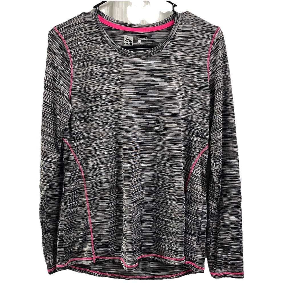 RBX Dri Fit Women's Long Sleeve Stretch Workout Shirt Black&White Sz.L